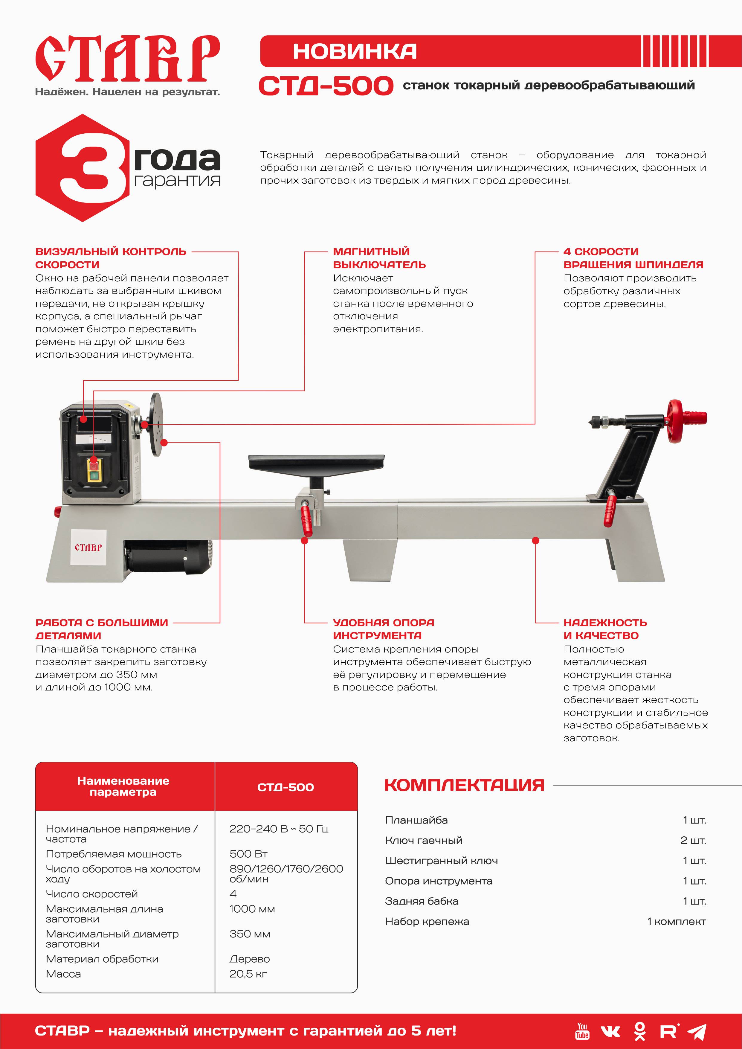 Станок токарный деревообрабатывающий СТАВР СТД-500 (ст500стд) цена 19 990  руб. - характеристики, отзывы, инструкция